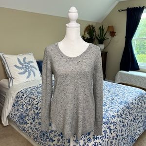 🖤✨🤍 Women's LOFT Gray Black Speckle Light Weight Crew Sweater Size XS 🖤✨🤍